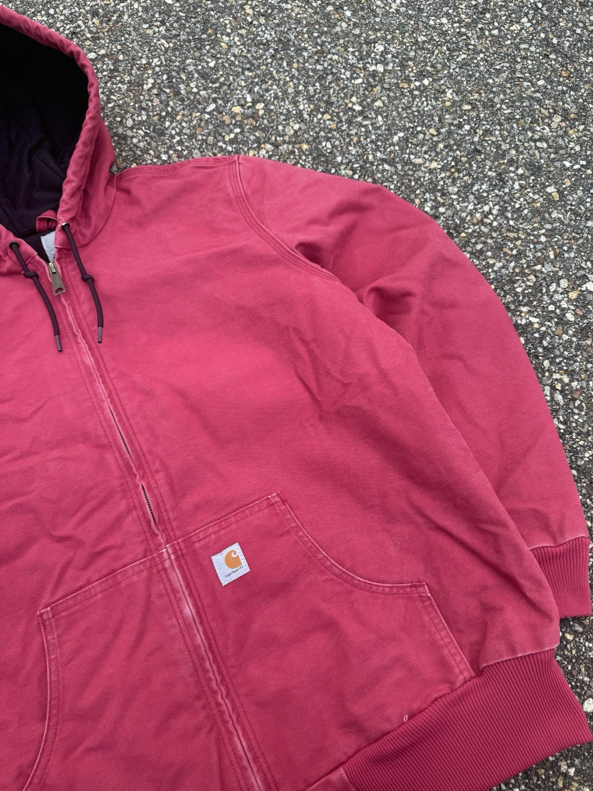 Vintage Carhartt Hooded Canvas Zip Up Jacket Women’s Size L Pink Active Vtg