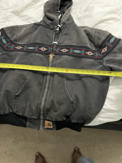 Vintage Carhartt Jacket Mens Large Gray Hooded Aztec Faded 90s  Sz Large