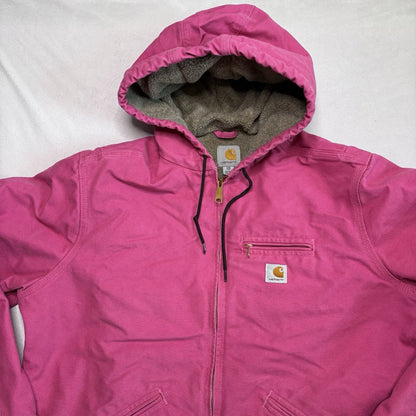 Vintage Carhartt Jacket XXL Pink WJ141 Duck Canvas Quilted Hooded Sherpa Lined