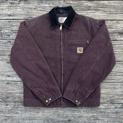vintage carhartt j43 brg sandstone detroit jacket in burgundy size medium