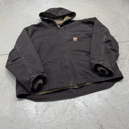 New Vintage Carhartt Detroit Sherpa Lined Hooded Brown Duck Jacket Size 3XL