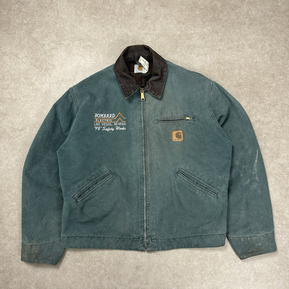 90s large Carhartt Detroit Jacket RARE J43 HTG Hunter Green Plaid Lined