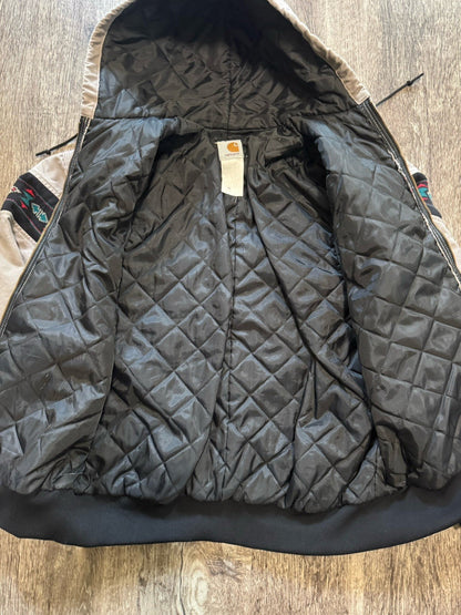 Vintage 90s Carhartt Aztec Full Zip Hooded Jacket Quilted Tribal Size X-Large