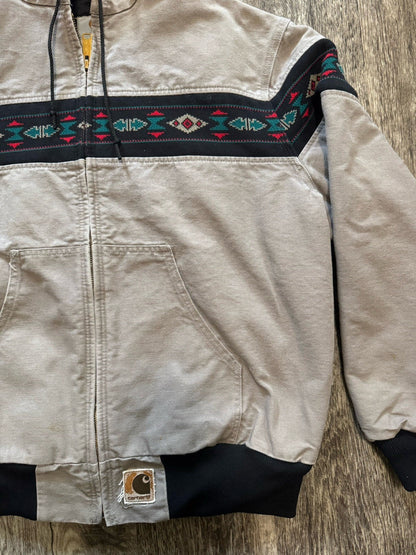 Vintage 90s Carhartt Aztec Full Zip Hooded Jacket Quilted Tribal Size X-Large