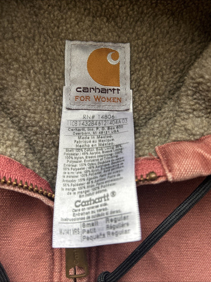 Vintage Carhartt WJ141 VRS rust red Jacket Sherpa Lined Hooded Womens Small RARE